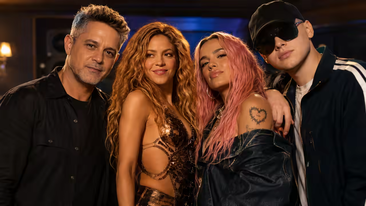 Representación de Shakira y sus colaboraciones con Alejandro Sanz, Karol G y Bizarrap