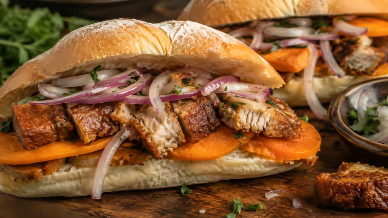 Pan con chicharrón cerca de mí: cómo elegir un buen lugar: detalle visual de ingredientes y textura
