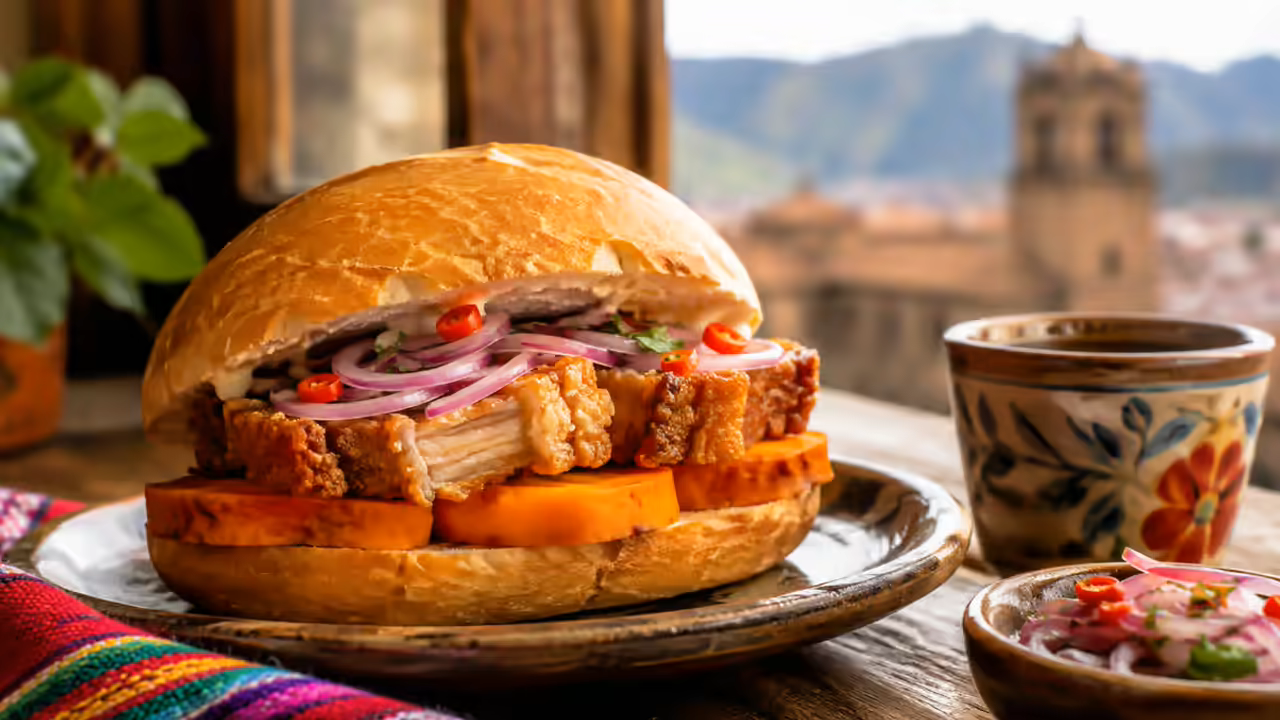 Pan con chicharrón peruano: sabor, tradición y equilibrio: contexto visual del pan con chicharrón