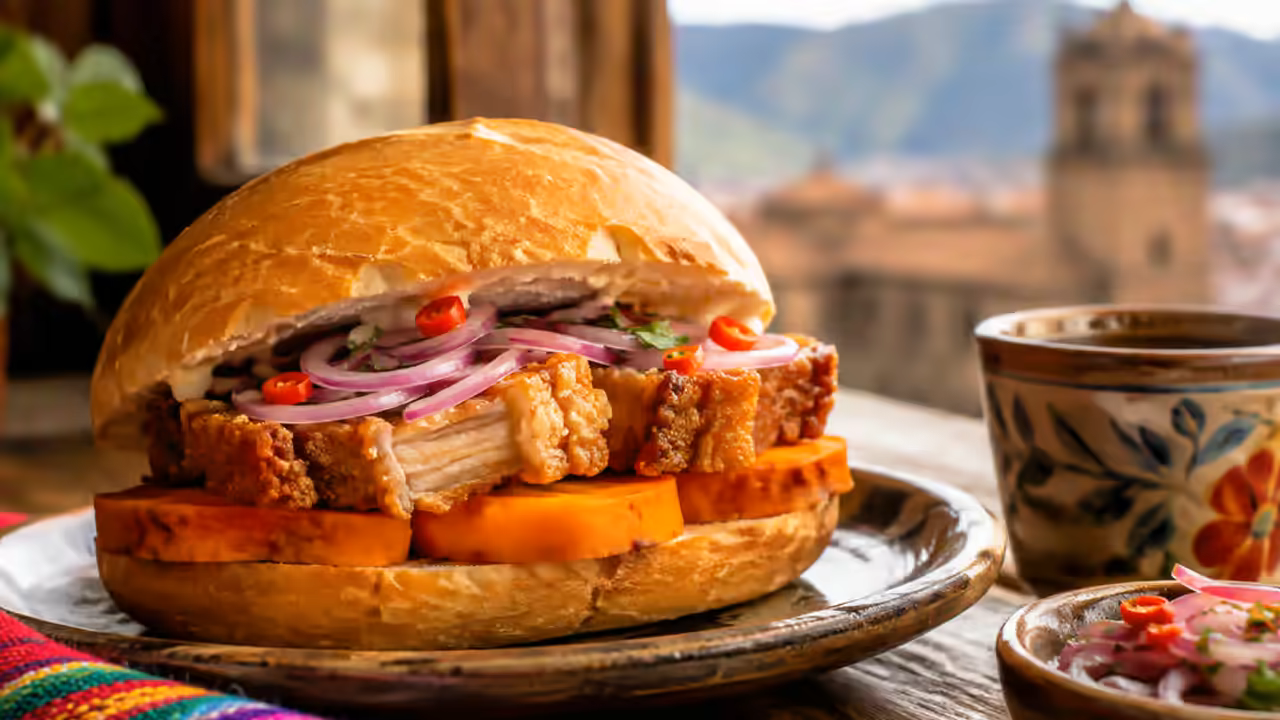 Pan con chicharrón peruano: sabor, tradición y equilibrio: escena adicional relacionada con la preparación peruana