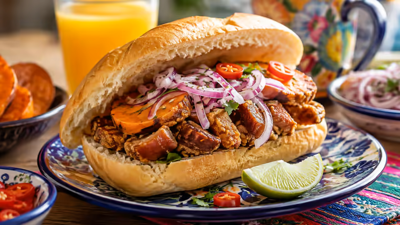 Pan con chicharrón y café: por qué forman una gran pareja: detalle visual de ingredientes y textura