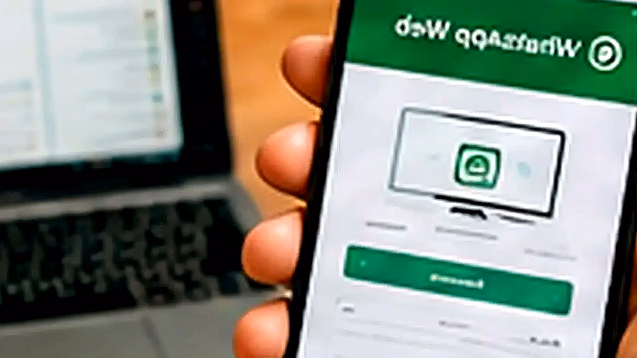 Persona usando WhatsApp Web con laptop y celular en Estados Unidos