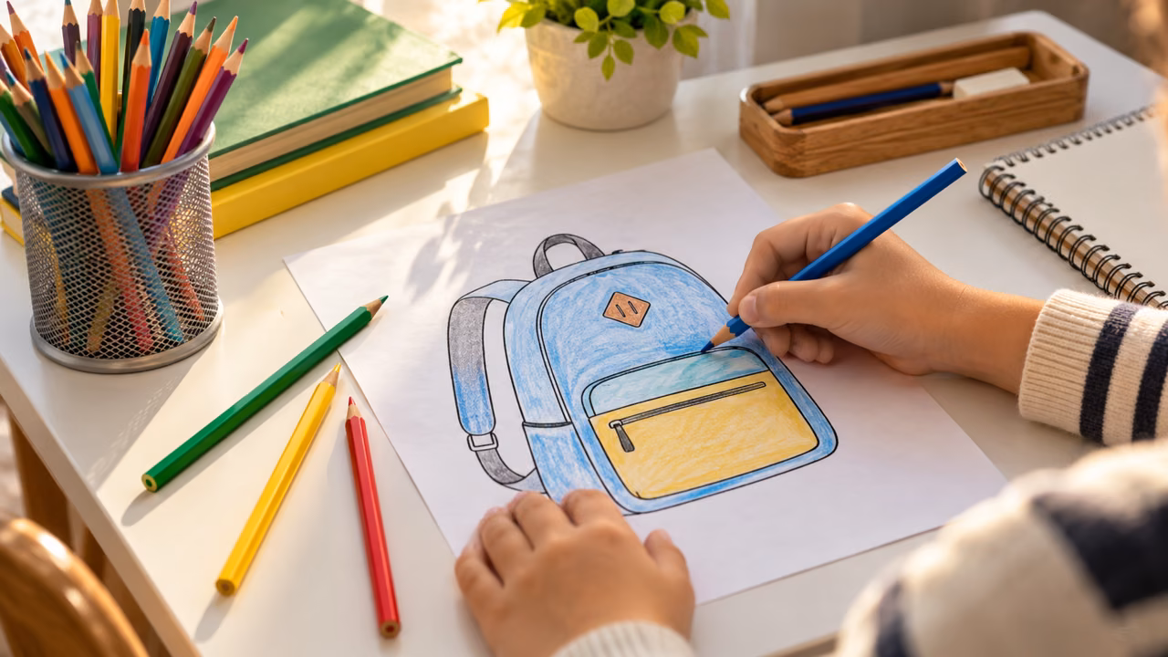 Dibujos de útiles escolares: diez láminas para colorear