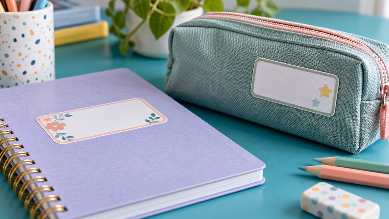 Materiales escolares para etiquetas imprimibles para los materiales
