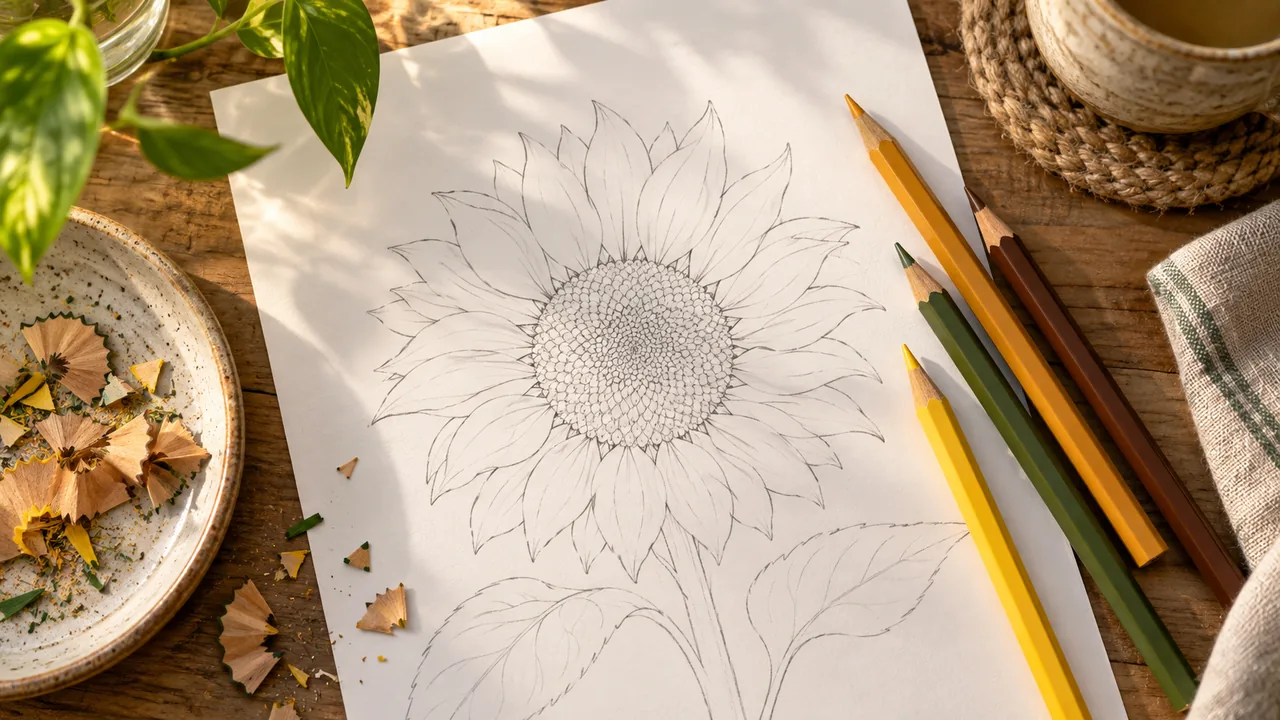 Flores amarillas para colorear: diez dibujos descargables; ilustración editorial