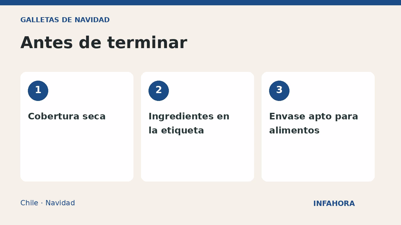 Antes de terminar: Cobertura seca, Ingredientes en la etiqueta, Envase apto para alimentos