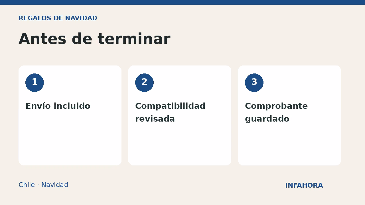 Antes de terminar: Envío incluido, Compatibilidad revisada, Comprobante guardado