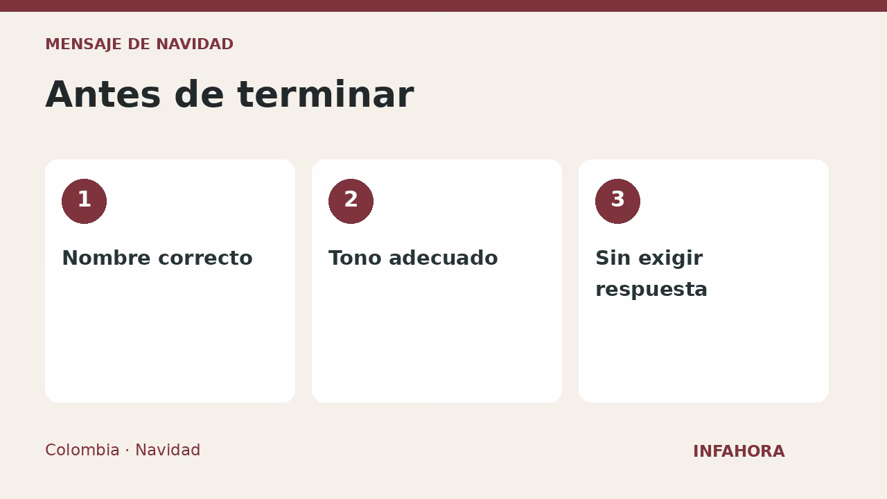 Antes de terminar: Nombre correcto, Tono adecuado, Sin exigir respuesta