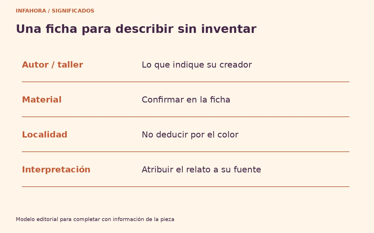 Ficha de identificación: autor, material, localidad e interpretación atribuida.